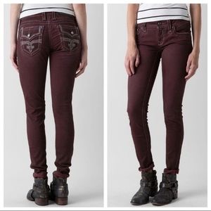 Rock Revival Margie Skinny Stretch Maroon Berry Jeans Women’s‎ Size 24